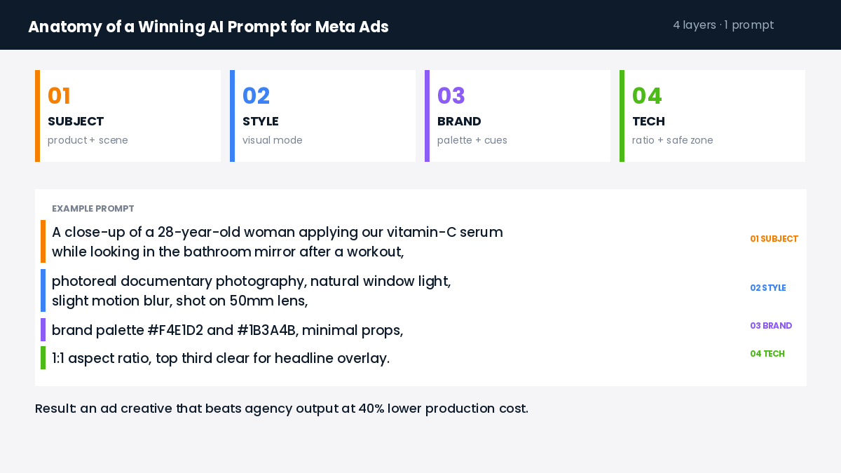 AI prompts for Meta ads 4-layer anatomy structure example 2026